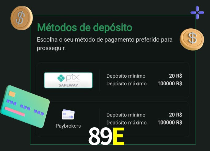 O cassino 89E oferece uma grande variedade de métodos de pagamento